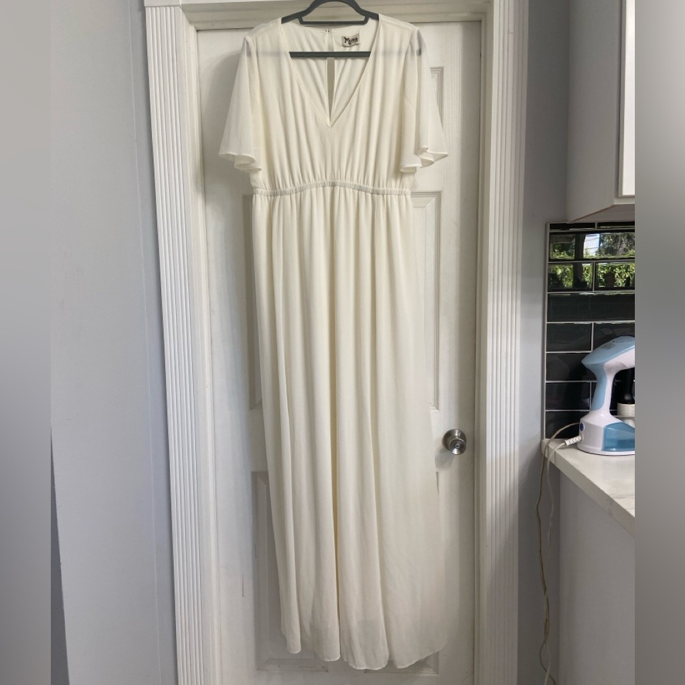 Show Me Your MuMu Cream Maxi Dress with Flutter Sleeves